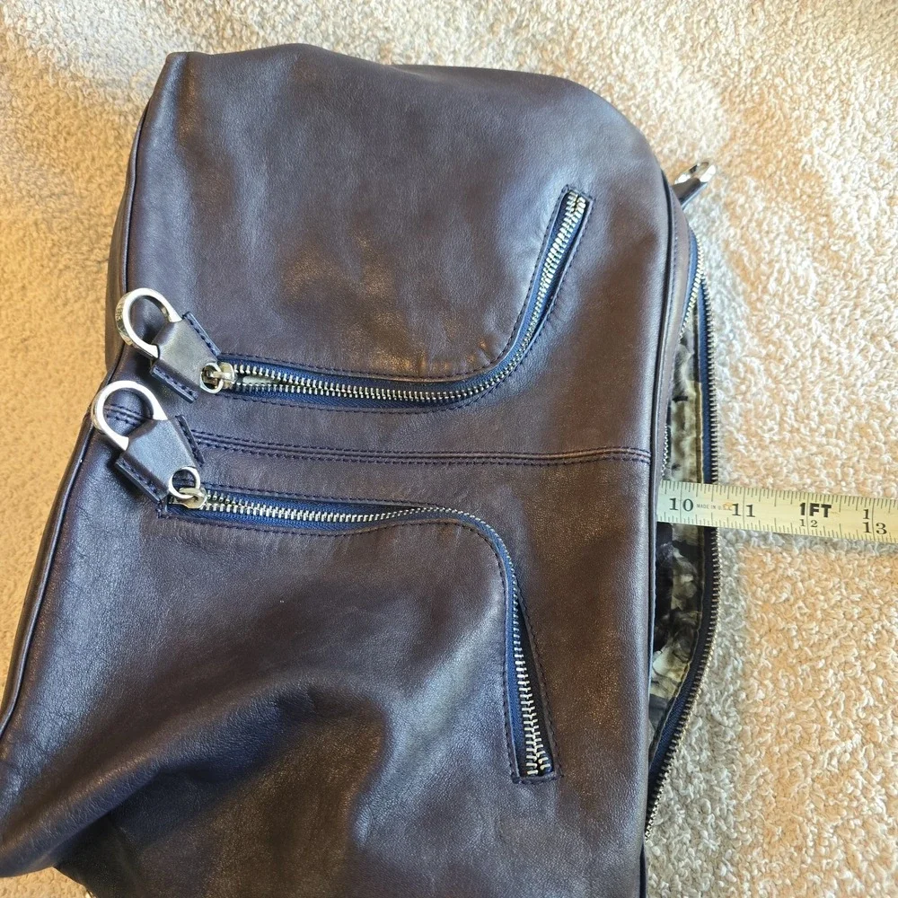 Ted Baker Leather Hobo Shoulder Bag Purse Dark Purple Plum Buckle Accents